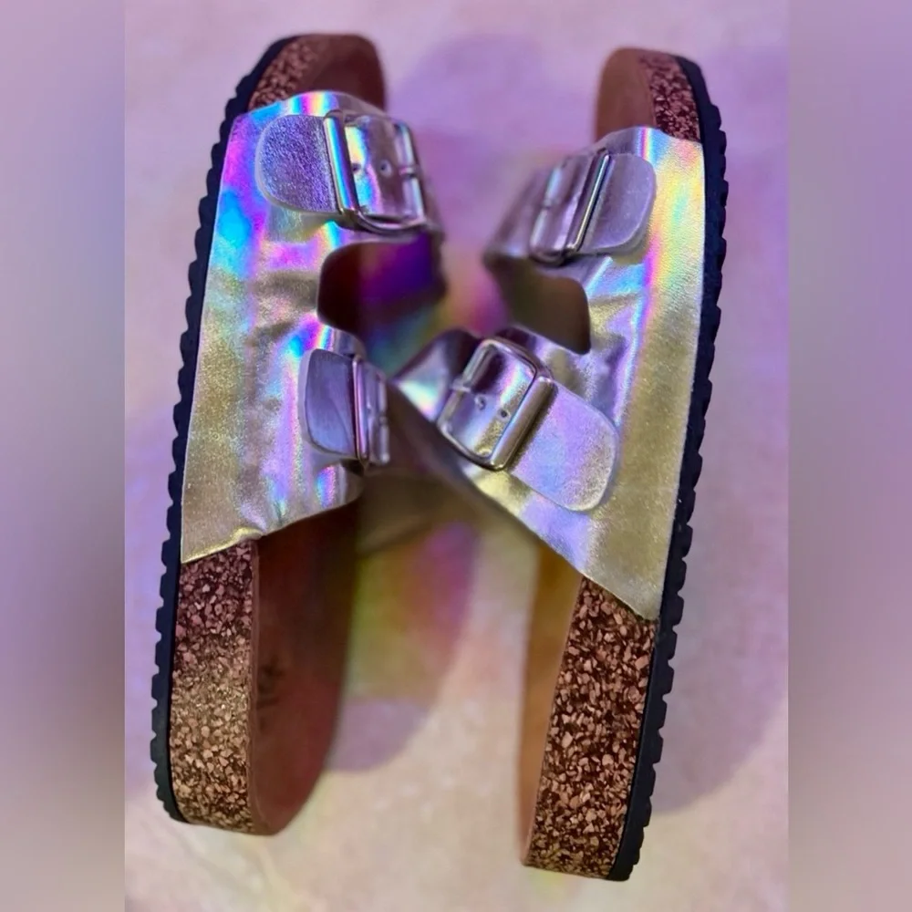 Bobbie Brooks Metallic Silver Double Buckle Sandals